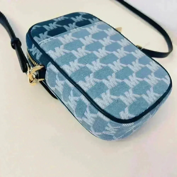Michael Kors Sloan Editor Purse Small Phone Logo Jacquard Crossbody Navy - Picture 7 of 10